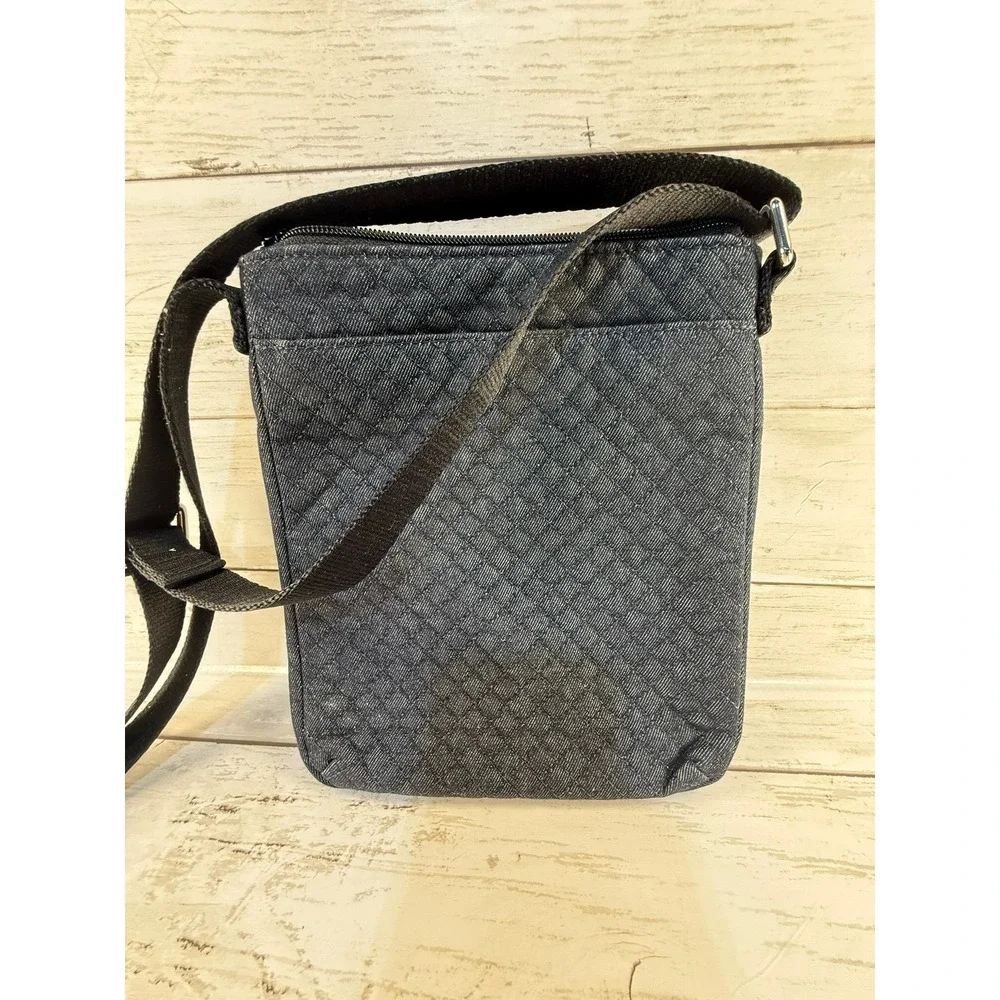 Vera Bradley Quilted Denim Crossbody Bag Dark Wash Blue Floral Lining Hipster